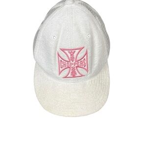 WEST COAST CHOPPERS Women's Pink and White Terry and Mesh WCC Logo Baseball Hat